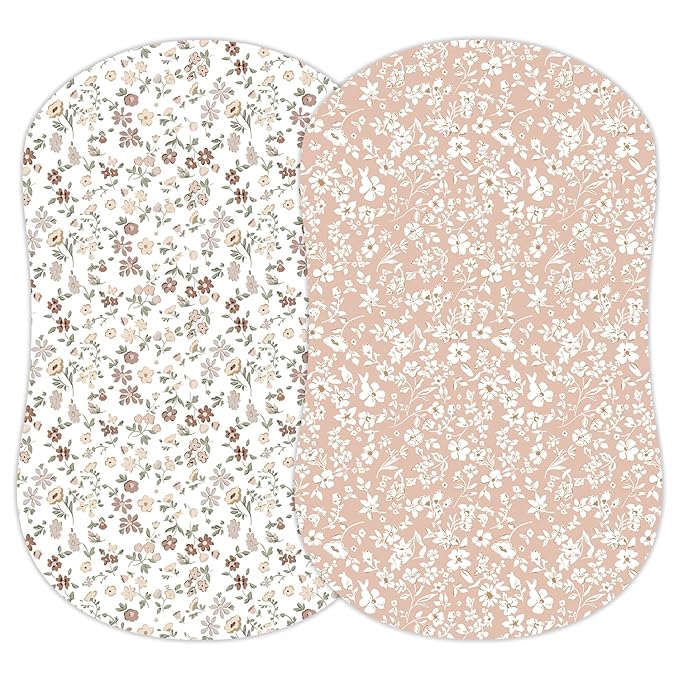 Baby Bassinet Sheets Girl (Fleurette) 2-Pack - Fitted Bedside Bassinet Sheets - Buttery Soft Cotton Blend for Standard Mattress Pad - Compatible with Halo BassiNest