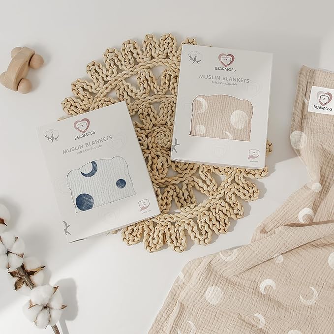 Bearmoss Baby Blankets for Unisex Boys Girls, Soft Nursery Crib Blankets with Muslin Cotton Front and Dotted Fleece Back for Newborns Toddlers 30x40inch (Desert Crescent)