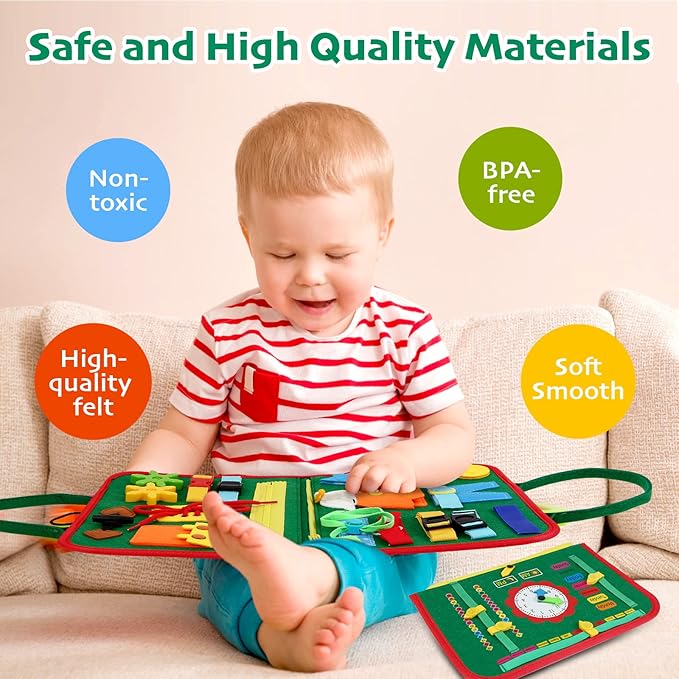 Hooku Busy Board for 1 Year Old, Montessori Sensory Toys for Toddlers 1-3, Fine Motor Travel Toys, Toddler Learning Activities, Birthday Gifts for Baby Boy Girl