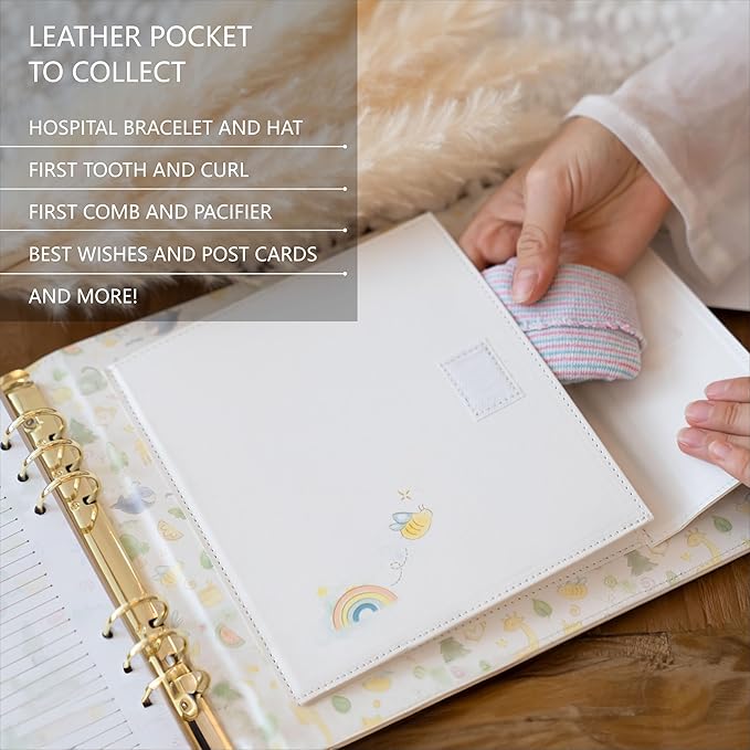 Keepsake Baby Memory Book Girl Boy – Timeless Leather-Bound Baby Milestone Book – Baby Book Keepsake Record First 5 Years - Gender Neutral Baby Scrapbook Album Baby Album Journal Registry Search Gift