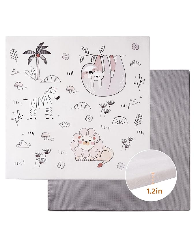 ROBUD Baby Play Mat, Baby Floor Play Mat, 50×50in Kids Play Mat with Non-Slip Pad，Foldable and Machine Washable Foam Play Mat for Baby Aged 0+, WF010