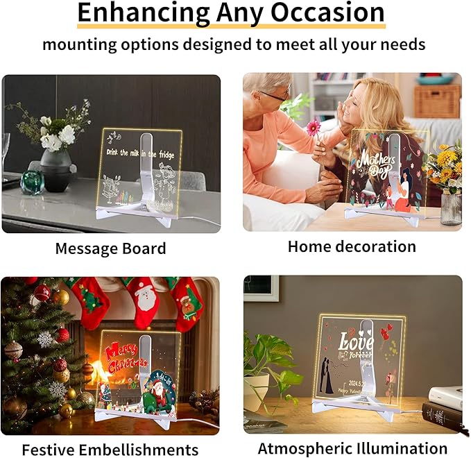 LED Note Board with Colors,Led Light Up Acrylic Message Board,LED Illuminated Drawing Board Light Up Dry Erase Board with Stand for Office School Home (7.88x7.88'')