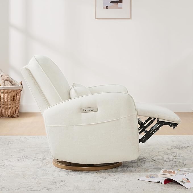 CHITA Power Nursery Glider Recliner Chair, Electric Swivel Rocker Recliner for Adults, Rocking Chair with Removable Lumbar Pillow for Living Room, FSC Certified, Fabric in Linen