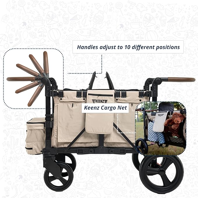 Keenz XC EVO - Luxury Comfort Stroller Wagon | Foldable 2 Passenger Double Seater with Adjustable Canopy | Mocha