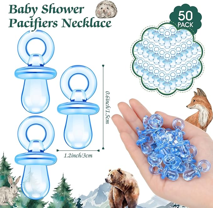Thyle 51 Pcs Pacifier Hunt Baby Shower Games Include Hunt Sign and 50 Acrylic Pacifiers for Baby Shower Game Decoration Gift Sets Gender Reveal Party Decor(Let The Adventure Begin)