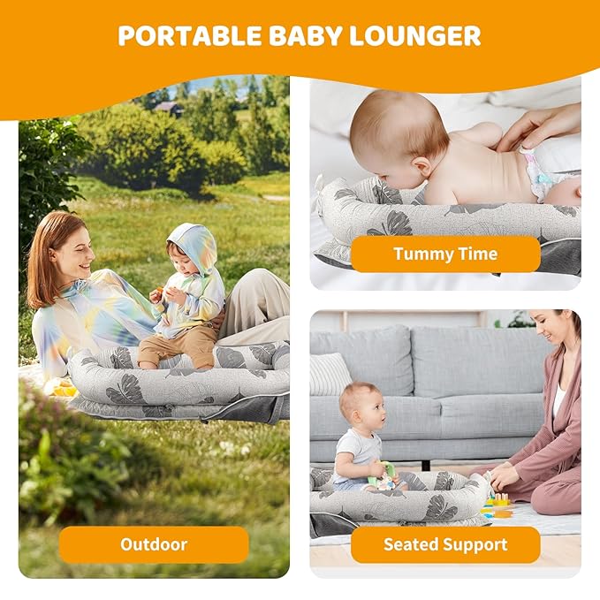 TDTOK Baby Lounger, Soft Breathable Cotton Baby Lounger 0-12 Months, Portable Floor Baby Nest Lounger for Home and Travel Newborn Essentials Gifts for Boys & Girls Baby Lounger Bed