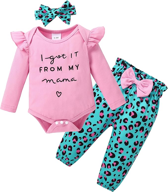 DISAUR Baby Girls Clothes Newborn Infant Baby Girls Outfit Long Sleeve Ruffle Romper Floral Pants Headband Sets 0-18 Months