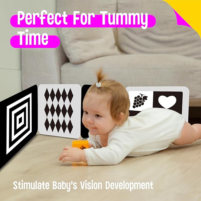 2 PCS Baby Visual Stimulus Cards, Double-Sided High Contrast Black and White Flashcards Sensory Developmental Montessori Cards Set for Newborn Boy Girl Baby Tummy Time (39” X 8”)