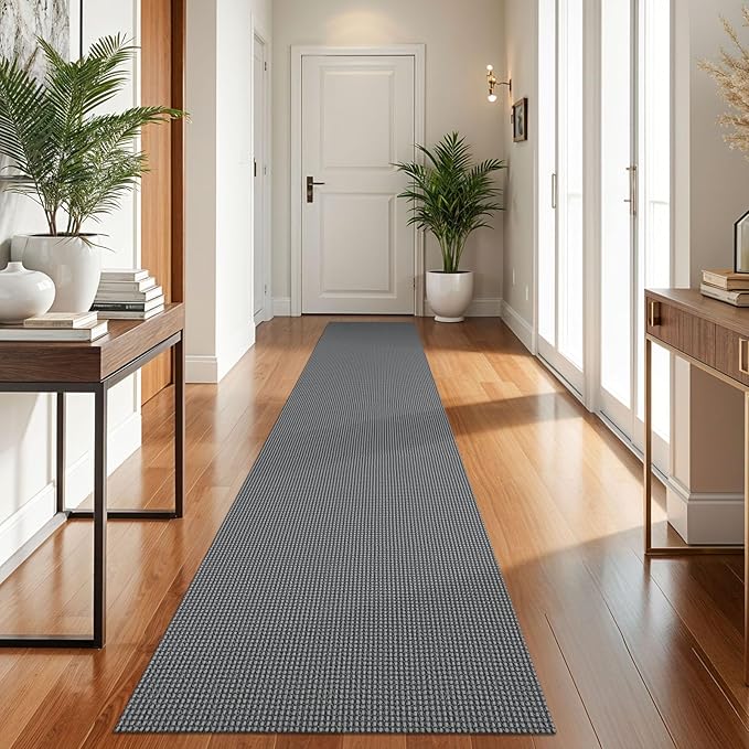 KOZYFLY Runners for Hallways 2x10 ft Washable Kitchen Runner Non Slip Rubber Backed Hallway Rugs Cotton Entryway Runner Rug Floor Carpet for Indoor Hall, Backdoor, Kitchen, Grey/Dark Grey