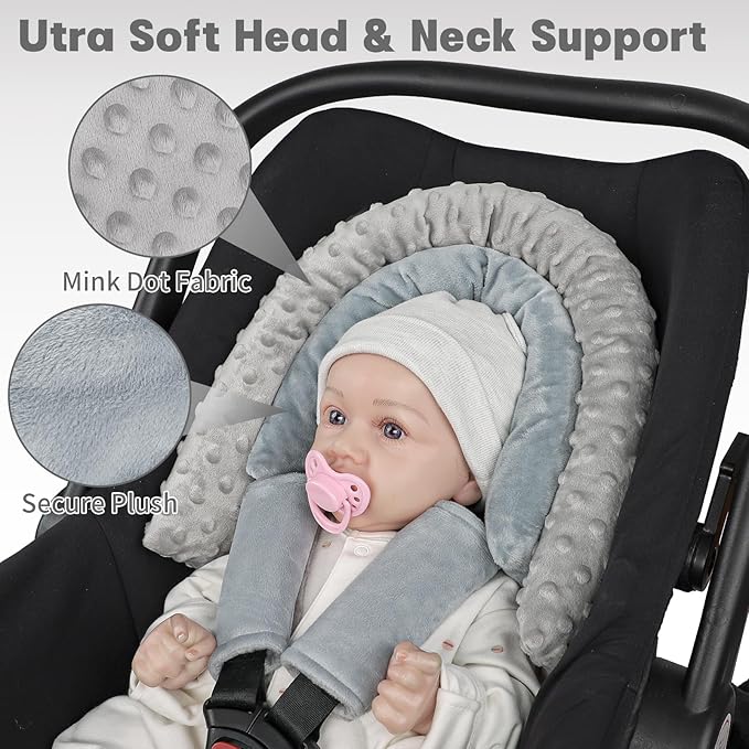 Infant Car Seat Insert, HNHUAMING Baby Car Seat Head & Body Support with 2 Straps Pads, Ultra Soft Newborn Preemie Carseat Insert Cushion for Girls Boys, Fits Car Seat, Stroller, Swing, Bouncer, Grey
