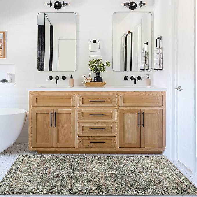 ReaLife Rugs Machine Washable Area Rug Runner - Living Room Bedroom Bathroom Kitchen Entryway Office - Padded Low Pile Stain Resistant Premium - Boho Farmhouse Vintage - Lyle - Brown 2'6" x 8'