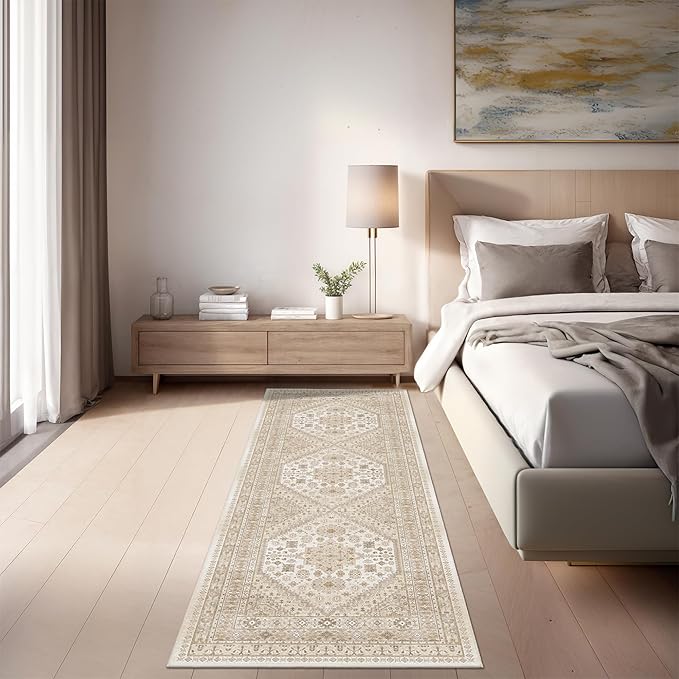 zesthome Washable Runner Rug 2.5x8 - Stain Resistant Entryway Rug,Ultra-Thin Kitchen Rugs, Anti Slip Backing Runner Rugs for Entrance Laundry Room Indoor Hallway (Cream/Beige,2.5'x8')