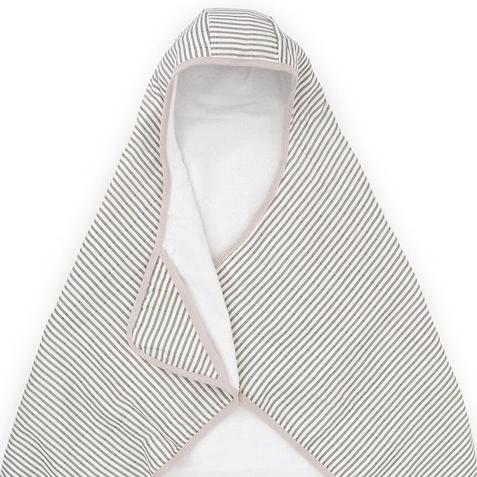 Little Unicorn Premium Hooded Bath Towel| Absorbent Cotton & Terry Blend | Larger Size, 1-6 Years (Grey Stripe)