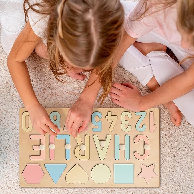 Name Puzzle for Kids Personalized, 1 Year Old Girl Boy Birthday Gifts Wooden Name Puzzle for Toddlers 1-3, Alphabet Puzzle Shape & Number Puzzle Personalized Baby Toys Educational Toys