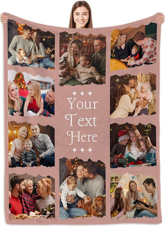 Custom Blanket with Picture, Personalized Photo Blanket,Printed in USA Customized Blankets Photo Blankets for Family Dad Mom Couple Boyfriend Girlfriend Grandma Grandpa Wife Husband