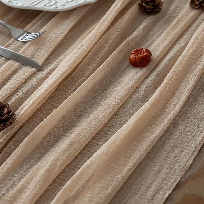 Deep Beige Cheesecloth Table Runner Rustic Boho Gauze 120 Inch 10 FT Cheese Cloth for Wedding Baby Shower Bridal Shower Birthday Engagement Party Long Sheer Home Decorations