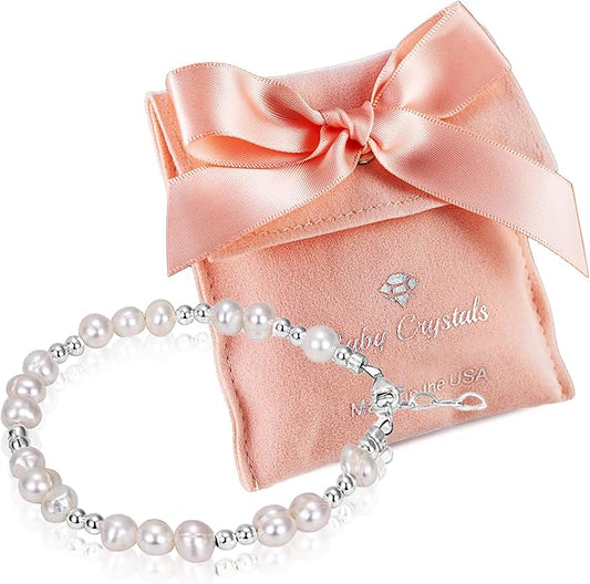 Freshwater Cultured Pearl Bracelet, Baby Bracelets for infant girls Sterling Silver Jewelry keepsake for boys or girls, 1st Birthday Girl, 1 Year Old Girl Gifts