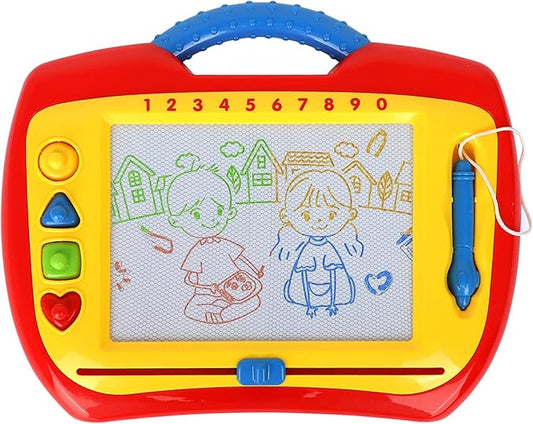 Playkidz Magnetic Drawing Board Toy for Kids, Large Color Doodle Board Writing Painting Sketch Pad, Write and Play, Draw and Stamp, Erase and Write Again, Ages 3+. (1 Pack)