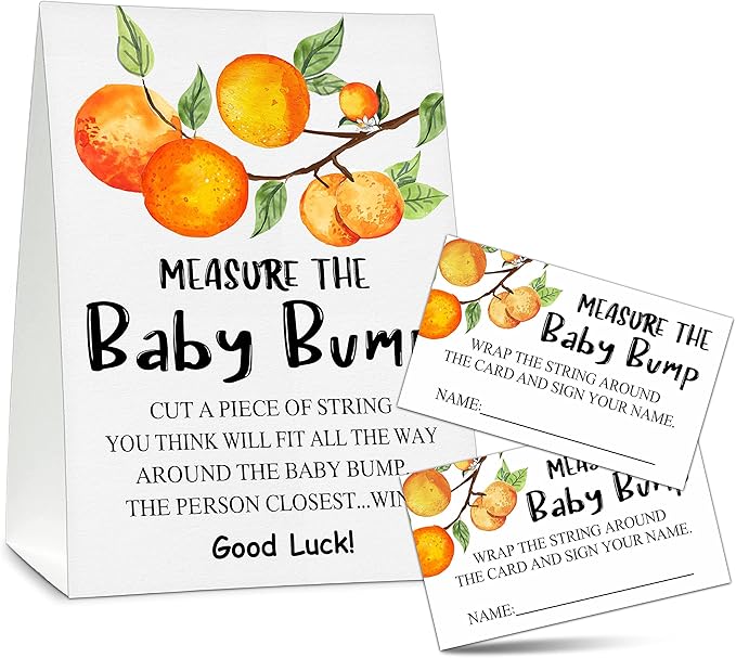 Measure the Baby Bump Baby Shower Game Set, 1 Standing Sign with 50 Guessing Cards, Little Cutie Gender Reveal Party Decorations Supplies - B07