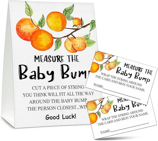 Measure the Baby Bump Baby Shower Game Set, 1 Standing Sign with 50 Guessing Cards, Little Cutie Gender Reveal Party Decorations Supplies - B07
