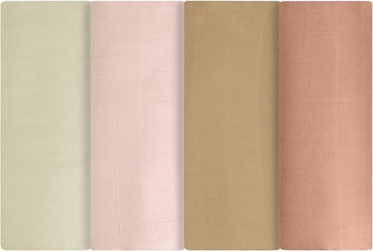 Featherhead™ 100% Cotton Muslin Swaddle Blankets for Baby Girl - Large 47”x 47” - Pre-Washed, Soft, & Breathable - Newborn Essential & Perfect Baby Registry Gift (4 Pack - Pink Solids)
