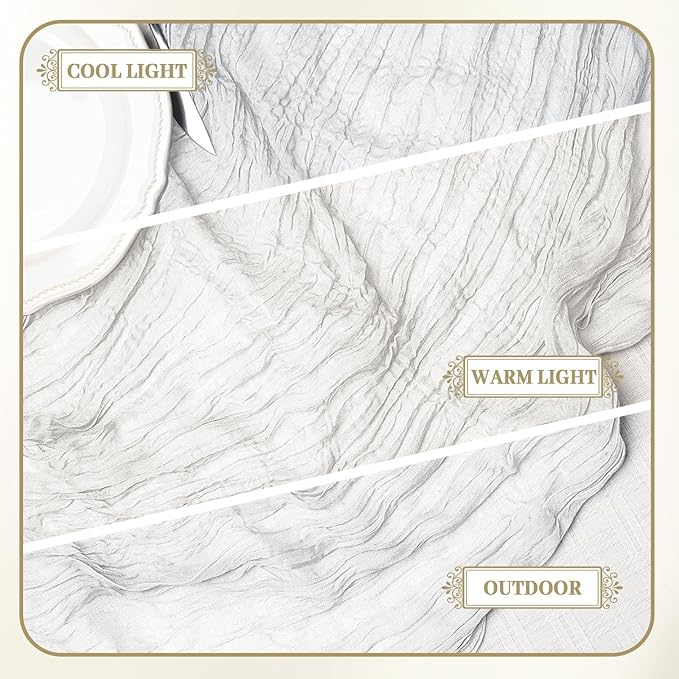 Le courant 12pcs 10Ft Cheesecloth Table Runner, Rustic Boho Gauze Cheese Cloth Runner Table Runner for Weddings Bridal Baby Shower Birthday Holiday Parties Home Decor, Lvory