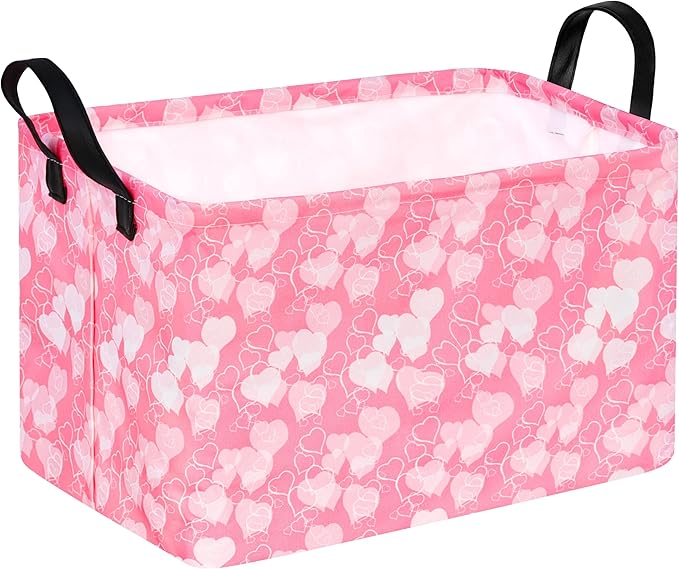 Rectangle Heart Partten Kids Gift Storage Basket Home Shelf Storage Basket Organizer Box Clothes Laundry Hamper Toys Nursery Basket Baby Laundry Basket with Handles