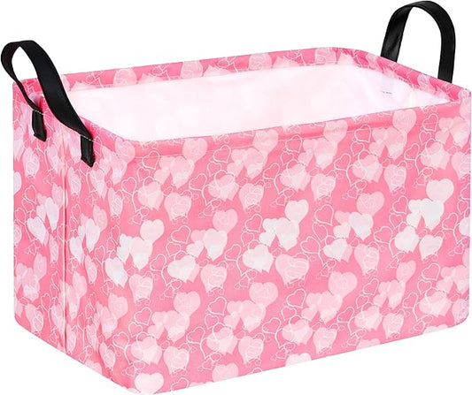 Rectangle Heart Partten Kids Gift Storage Basket Home Shelf Storage Basket Organizer Box Clothes Laundry Hamper Toys Nursery Basket Baby Laundry Basket with Handles