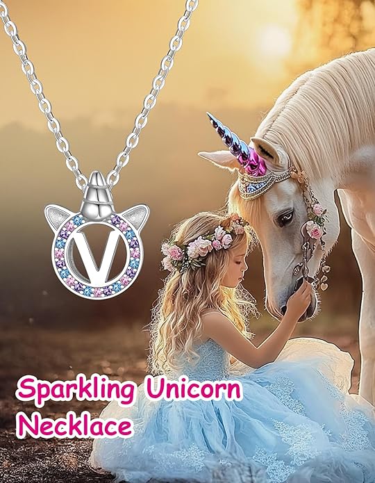 Unicorn Necklace for Girls, Initial Necklaces for Little Girls Kids Children, Hypoallergenic 925 Sterling Silver Kids Jewelry Colorful CZ Unicorn Gifts for Birthday Kindergarten Graduation Wedding