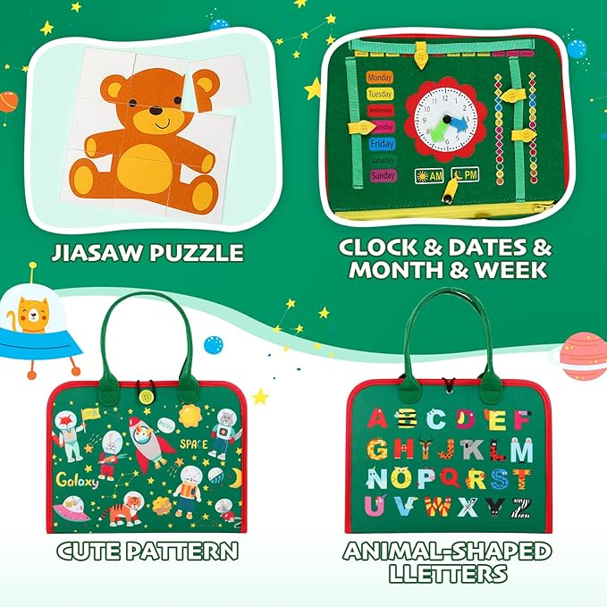 Hooku Busy Board for 1 Year Old, Montessori Sensory Toys for Toddlers 1-3, Fine Motor Travel Toys, Toddler Learning Activities, Birthday Gifts for Baby Boy Girl