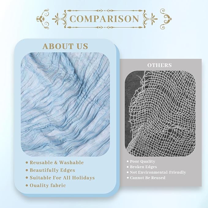 Le courant 6pcs 10Ft Cheesecloth Table Runner, Rustic Boho Gauze Cheese Cloth Runner Table Runner for Weddings Bridal Baby Shower Birthday Holiday Parties Home Decor, Baby Blue