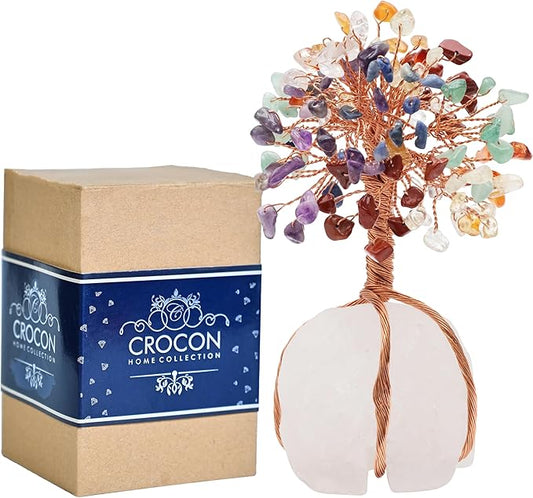 7 Chakra Crystal Tree of Life with Quartz Base – Crystal Room & Home Decor, Cute Home Birthday Gifts for Men & Crystals and Healing Stones for Women Mom Sister Gemstone Tree for Shelf & Bedroom Decor