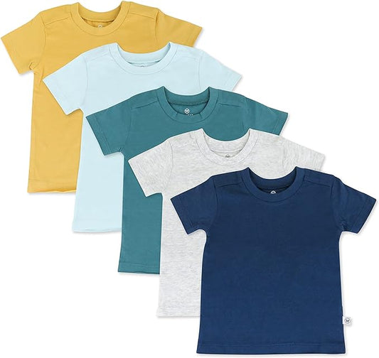 HonestBaby Unisex-Baby 5-Pack Short Sleeve T-Shirts 100% Organic Cotton Baby, Toddler, Little Kid, Boy, Girl, Unisex