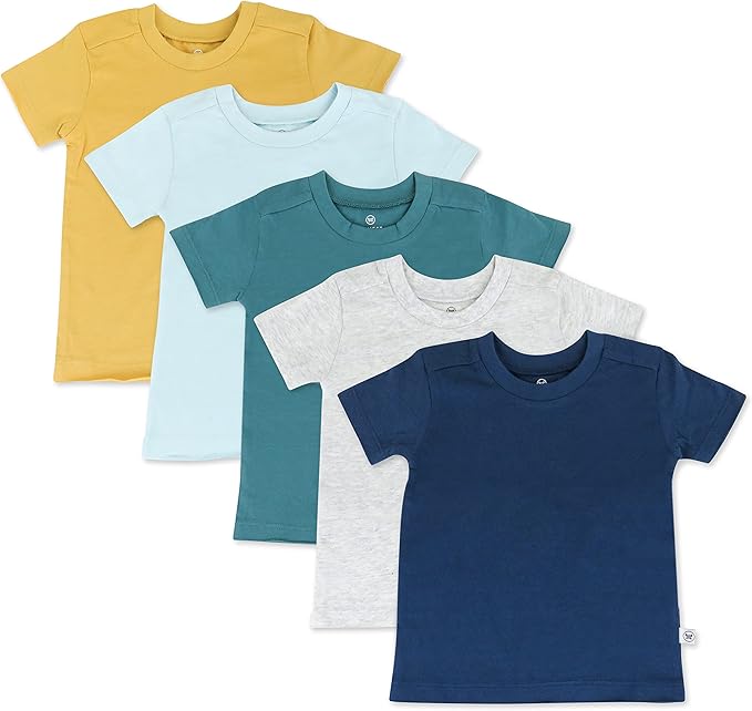 HonestBaby Unisex-Baby 5-Pack Short Sleeve T-Shirts 100% Organic Cotton Baby, Toddler, Little Kid, Boy, Girl, Unisex