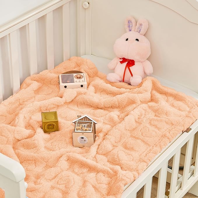 Yurhap Fleece Baby Blanket Heart Checkered, Ultra Soft Cozy Baby Blankets for Girls Boys, Fluffy Infant Toddler Newborn Receiving Gifts for Crib Stroller 30"x40" (Apricot Pink)