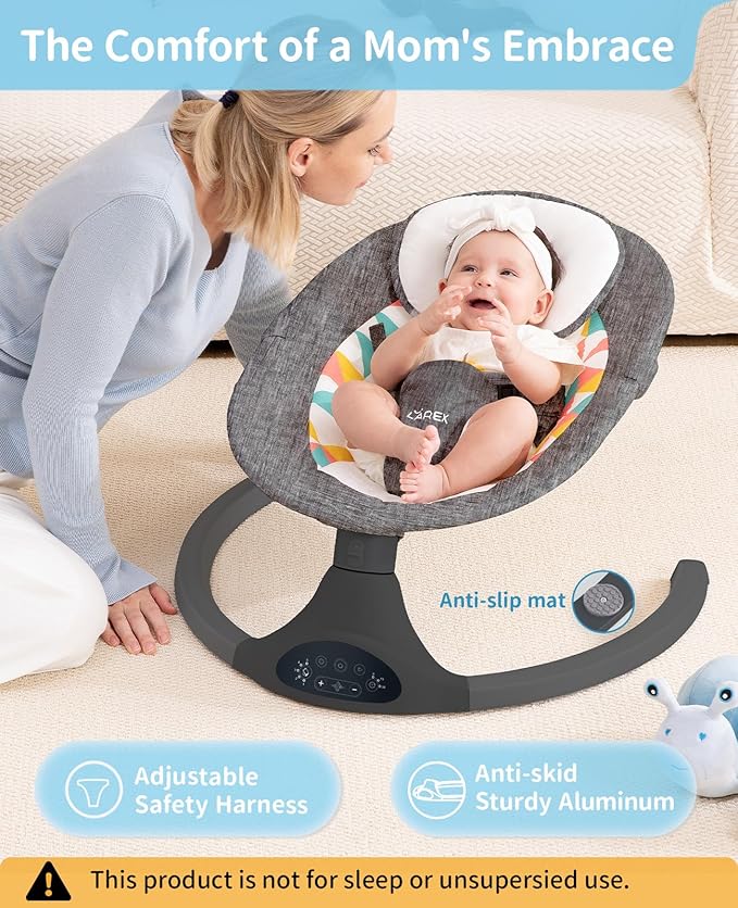 LAREX Baby Swings Electric Baby Swing Bluetooth Infant Swing Portable Rocker with 5 Speeds, 1 Seat Position, Remote Control, Dark Grey