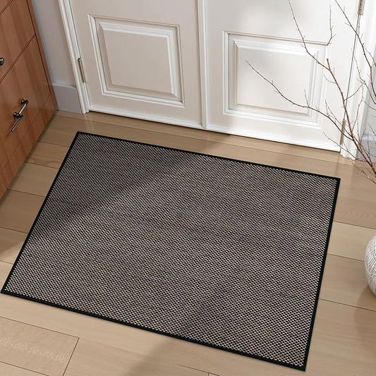 Wonnitar Washable Braided Rugs 2x3 Kitchen Rugs, Absorbent Doormat Woven Neutral Rug, Rubber Backed Non Slip Bathroom Rugs Floor Carpet for Front Door Kitchen Sink(Black,2'x3')