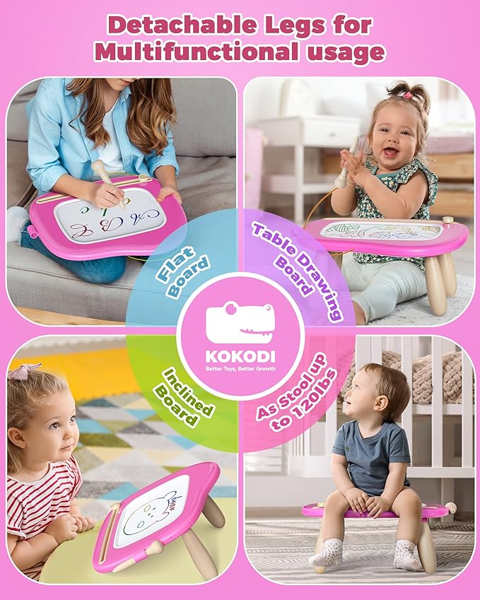 KOKODI Magnetic Drawing Board, Toddler Girl Toys for 1-2 Year Old, Large Doodle Board Pad Learning and Educational Toys for 1 2 3 Year Old Baby Kids Birthday Gifts(Rose)