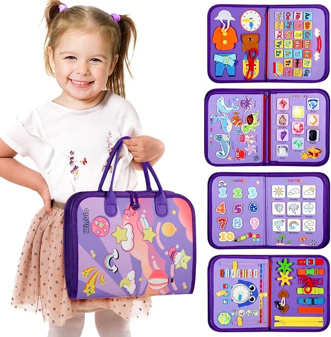 Winblo Toddler Busy Board - Montessori Toys for Toddler Girl Birthday Gift - Busy Book for Toddlers 3-5, Montessori Educational Learning Sensory Travel Activities Toys for Kids Ages 3-5