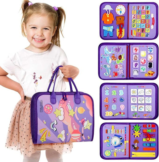 Winblo Toddler Busy Board - Montessori Toys for Toddler Girl Birthday Gift - Busy Book for Toddlers 3-5, Montessori Educational Learning Sensory Travel Activities Toys for Kids Ages 3-5