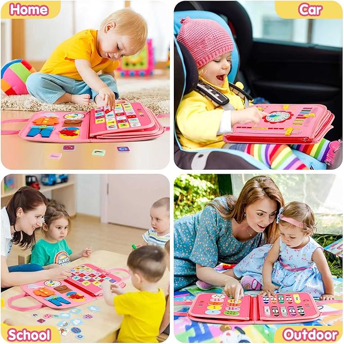 Winblo Toddler Busy Board - Montessori Toys for Toddler Girl Birthday Gift, Educational Learning Sensory Busy Book for Toddlers Girls, Toddlers Activities Travel Toys for Airplane Car