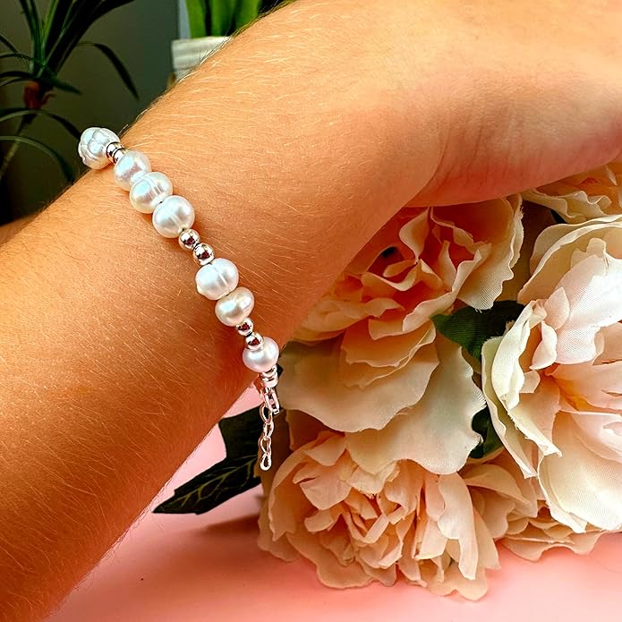 Freshwater Cultured Pearl Bracelet, Baby Bracelets for infant girls Sterling Silver Jewelry keepsake for boys or girls, 1st Birthday Girl, 1 Year Old Girl Gifts