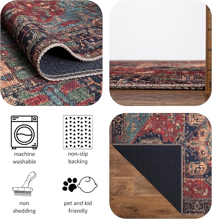 Keen Home Design 8x10 Rug - Machine Washable Area Rug with Non-Slip Backing, Ideal for Living Room, Dining Room, Bedroom - Vintage, Easy Clean, Durable, Low Pile Rug - (8' x 10')