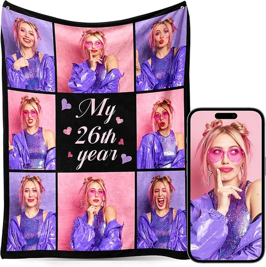 Custom Personalized 9 Photo Collage Blanket Thow Gifts with Text, Customized Pictures Blankets Gift for Christmas Birthday Thanksgiving Adults Kids Dad Mom Girlfriend Boyfriend (8 Myself)