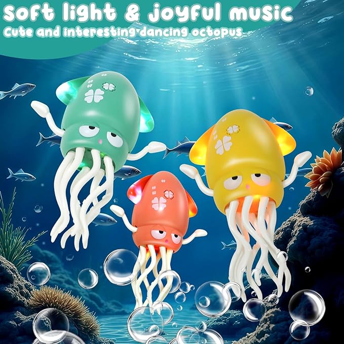 Dancing Octopus Baby Toy, Tummy Time Toys, with Music and Led Light, Automatically Avoids Obstacles, Crawling Toy Suitable for Birthday Gifts for Toddlers Over One Month Old(Green)