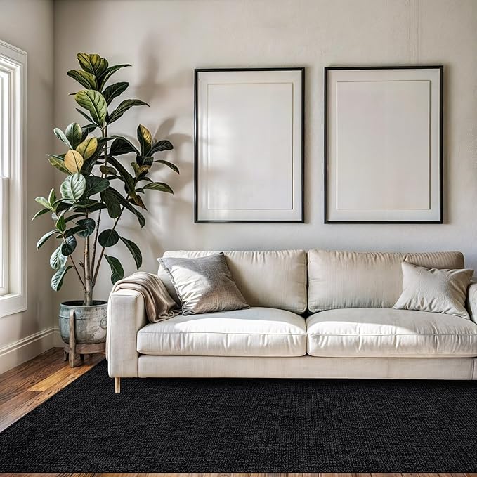 Beverly Rug Easy Jute Large Rug 9x12 Solid Washable Durable Outdoor Indoor Area Rugs for Living Dining Room Patio Office Stain Resistant Non Shedding Indoor Outside Carpet (9 x 12 Dark Gray)