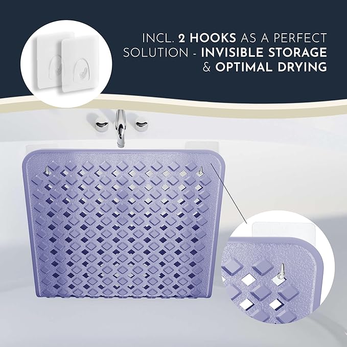 homerella® Bath Mat for Tub Non Slip Mold Resistant 35x16 - Shower Mat Non Slip Anti Mold - Bath Tub Mat Suction Cups incl. Hooks for Drying - Bathtub Mat Non Slip - ANI Slip Shower Mat Inside Tub