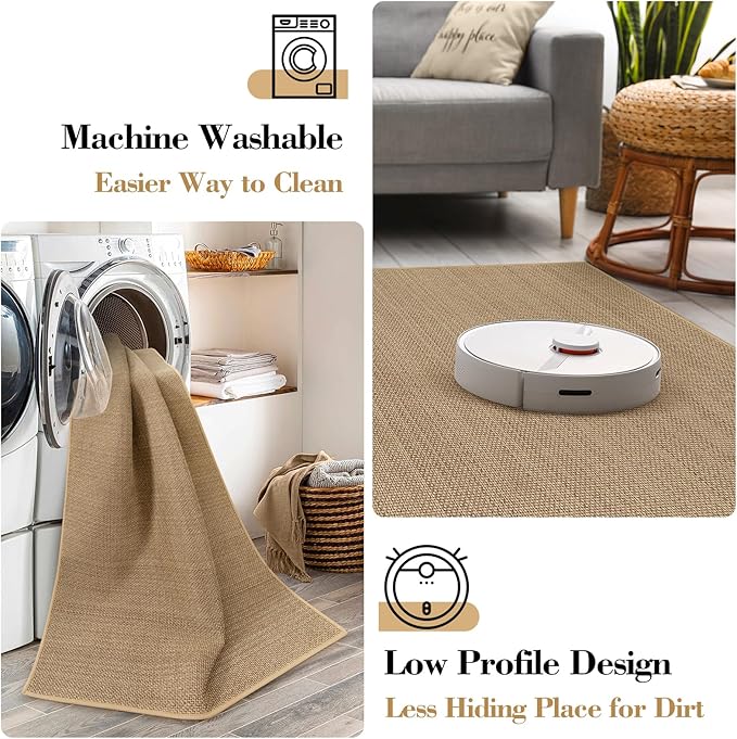 Wonnitar Washable Door Mat Indoor Entrance, 2x3 Braided Rugs Rubber Backed Kitchen Mats for Floor, Woven Neutral Rug Absorbent Non Slip Bathroom Rugs Floor Carpet for Front Door Kitchen(Beige,2'x3')