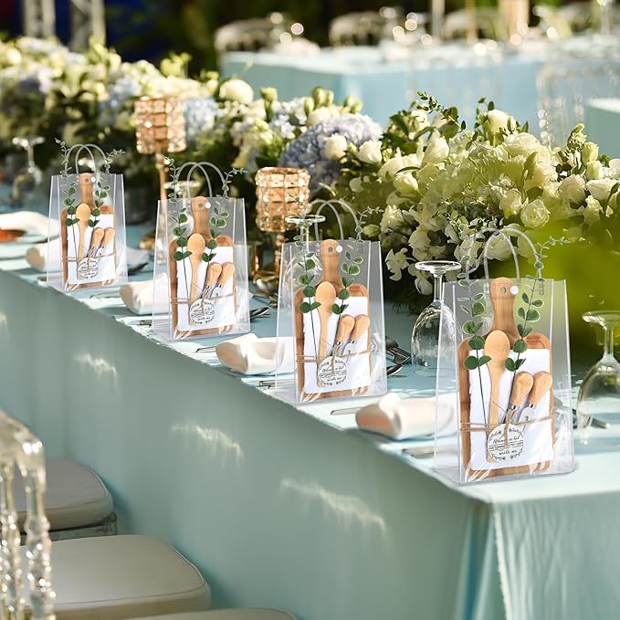 12 Sets Baby Shower Prizes for Game Winners Bamboo Cheese Board Spoon Fork Knives Towel Artificial Eucalyptus Stems Thank You Cards and Gift Bags for Baby Shower Wedding and Bridal Shower Favors