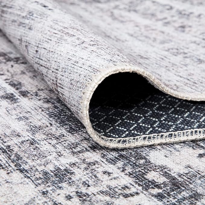 Bloom Rugs Washable Non-Slip 7 ft Runner - Gray/Charcoal/Blue Modern Abstract Runner for Entryway, Hallway, Bathroom, and Kitchen - Exact Size: 2.5' x 7'